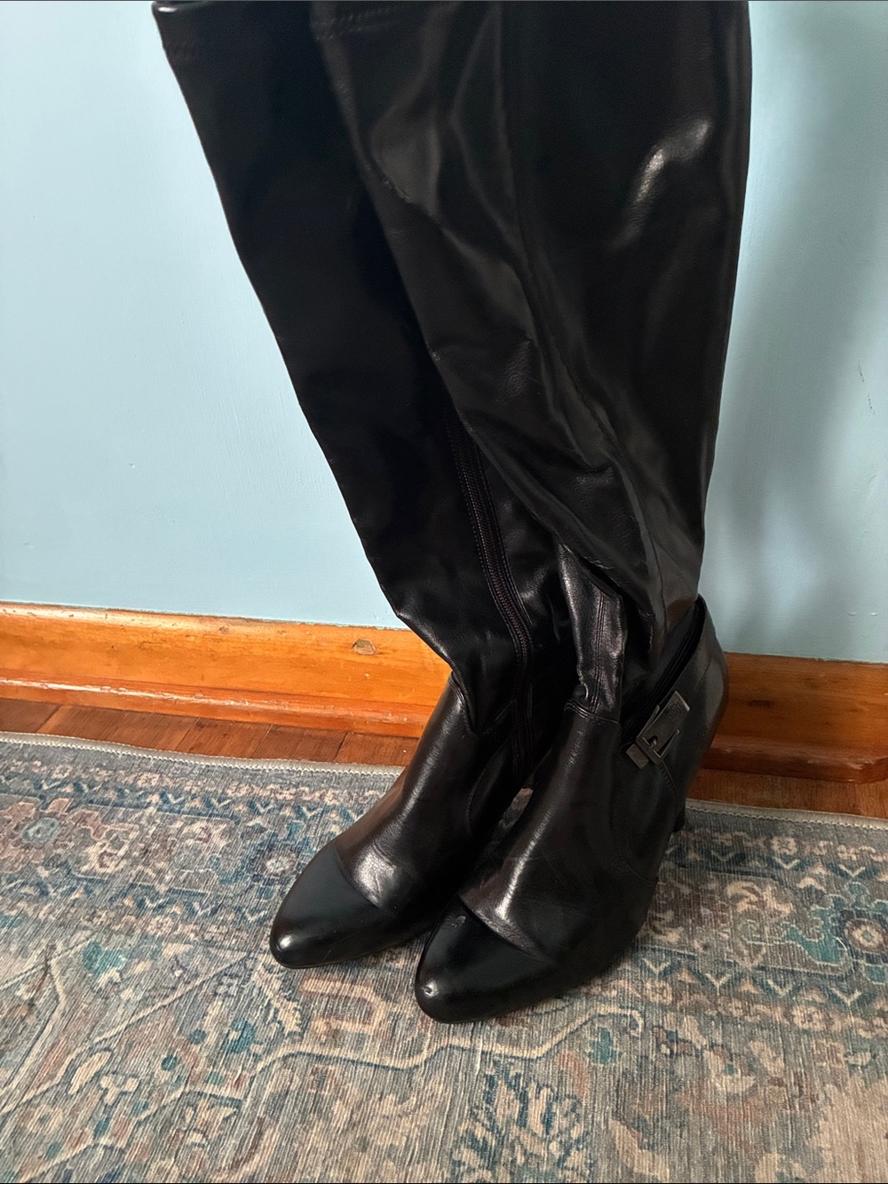 Dana Buchman Black Knee-High Leather Heeled Boots